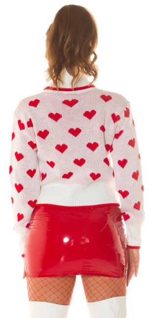 knitted Sweater with Turtleneck "Hearts" White